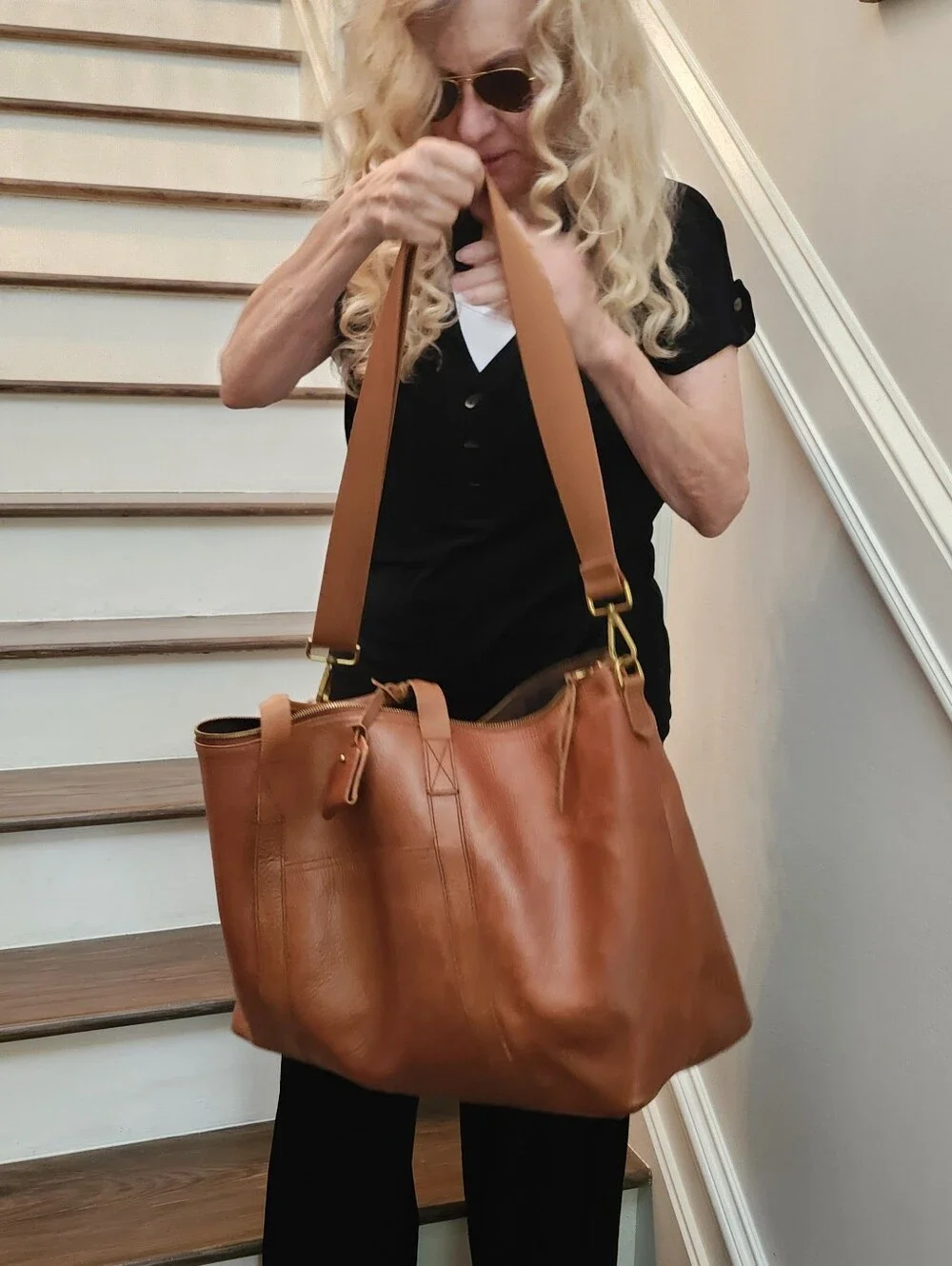 Vintage Madewell Classic Cognac Brown Leather Carry-On Tote Bag, $145
